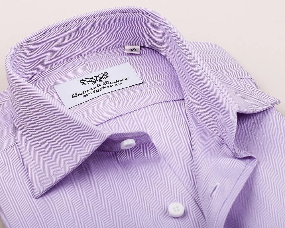 Lilac Herringbone Formal Business Dress Shirt in French Double Cuffs