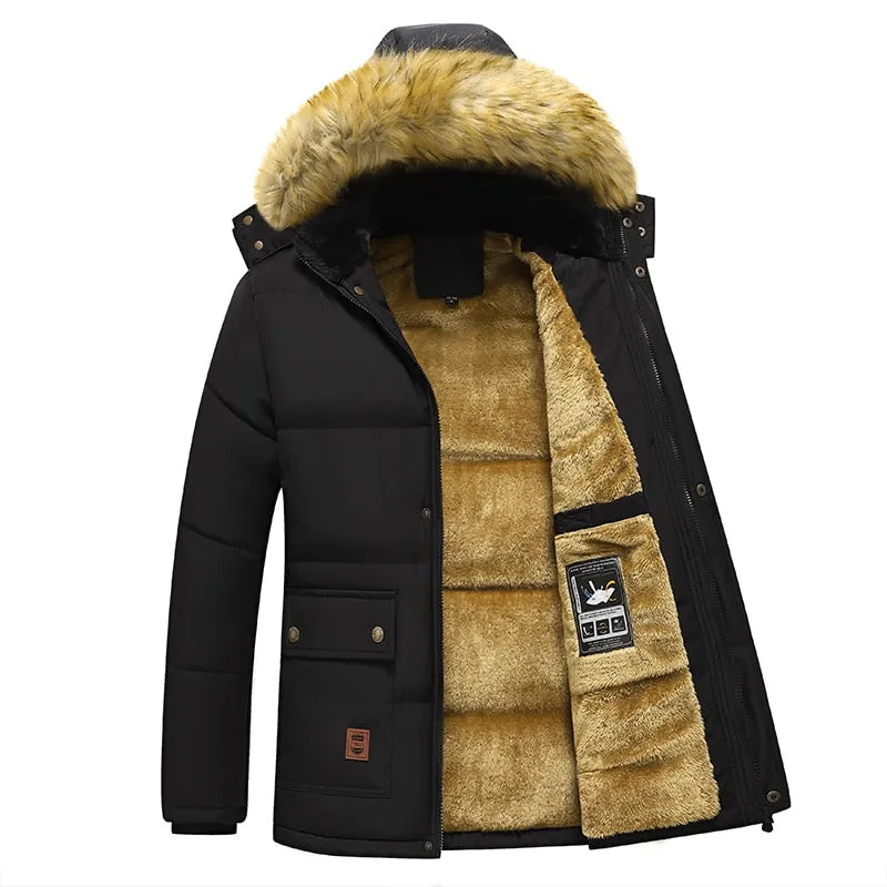 Men 2022 Winter New Windproof Fleece Warm Thick Jacket Parkas