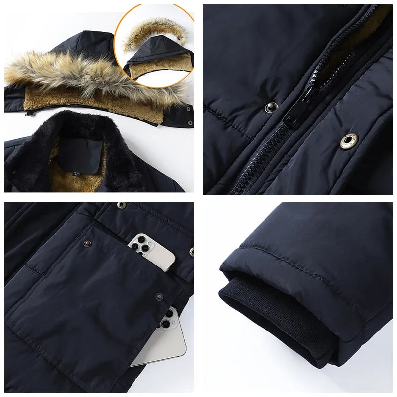 Men 2022 Winter New Windproof Fleece Warm Thick Jacket Parkas