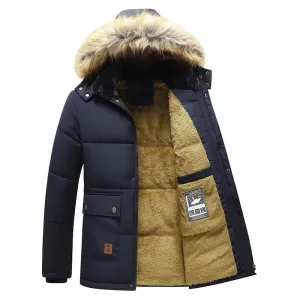 Men Winter Windproof Fleece Warm Thick Jacket Parkas Hooded Coat Parka