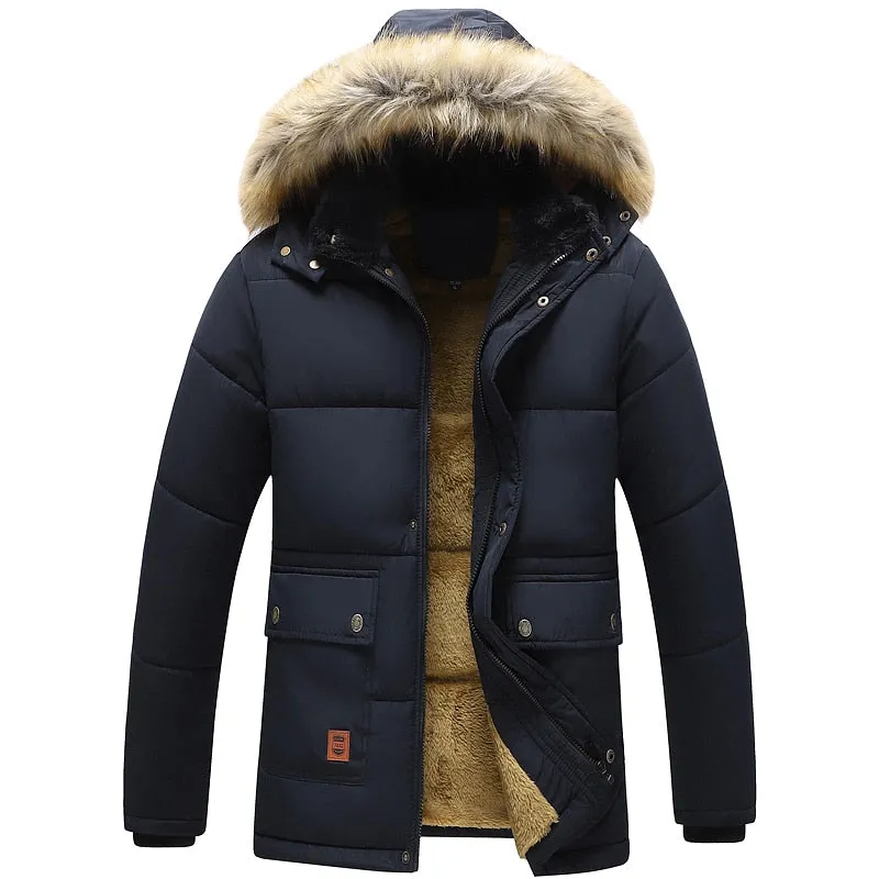 Men Winter Windproof Fleece Warm Thick Jacket Parkas Hooded Coat Parka