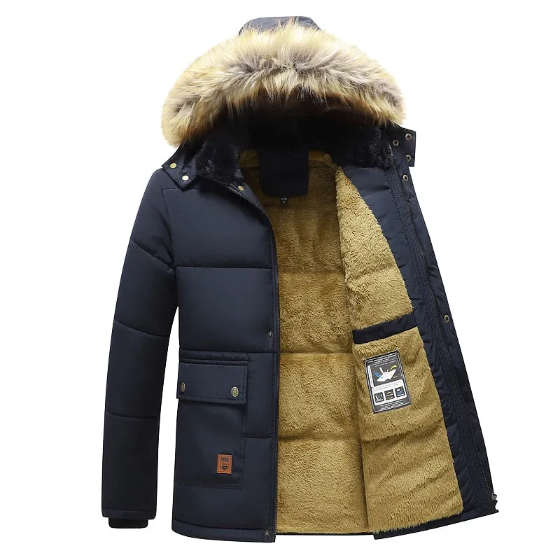 Men Winter Windproof Fleece Warm Thick Jacket Parkas Hooded Coat Parka