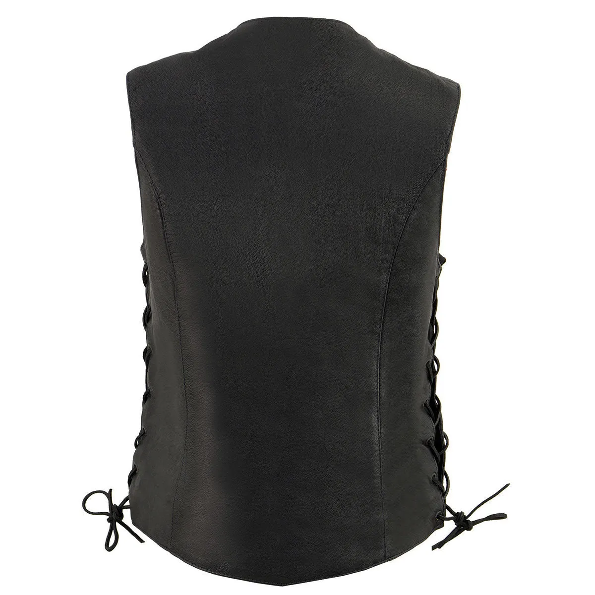 Milwaukee Leather MLL4546 Women's Black Premium Leather Lightweight 4-Snap V-Neck Side Lace Motorcycle Rider Vest