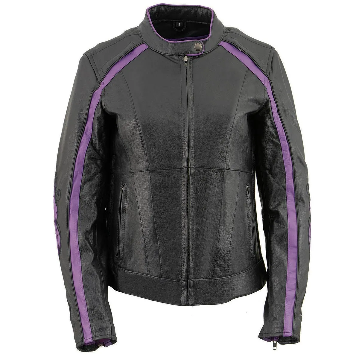 Milwaukee Leather X1952 Women's Black and Purple Embroidered and Stud Design Jacket