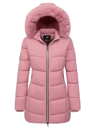 MOERDENG Women's Winter Windproof Warm Down Coats Waterproof Thicken Hooded fashions Puffer Jacket Pink 04-L