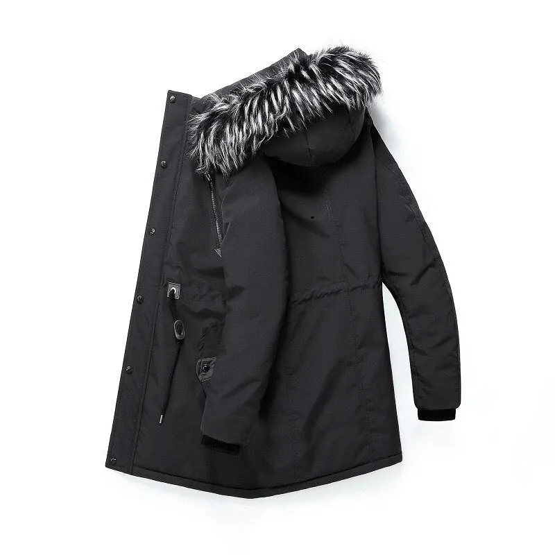 New Men Winter Long Warm Thick Jacket Coat Windproof Fur Collar Outdoor Pocket Parkas