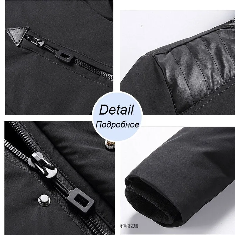 New Men Winter Long Warm Thick Jacket Coat Windproof Fur Collar Outdoor Pocket Parkas