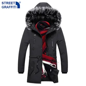 New Men Winter Long Warm Thick Jacket Coat Windproof Fur Collar Outdoor Pocket Parkas