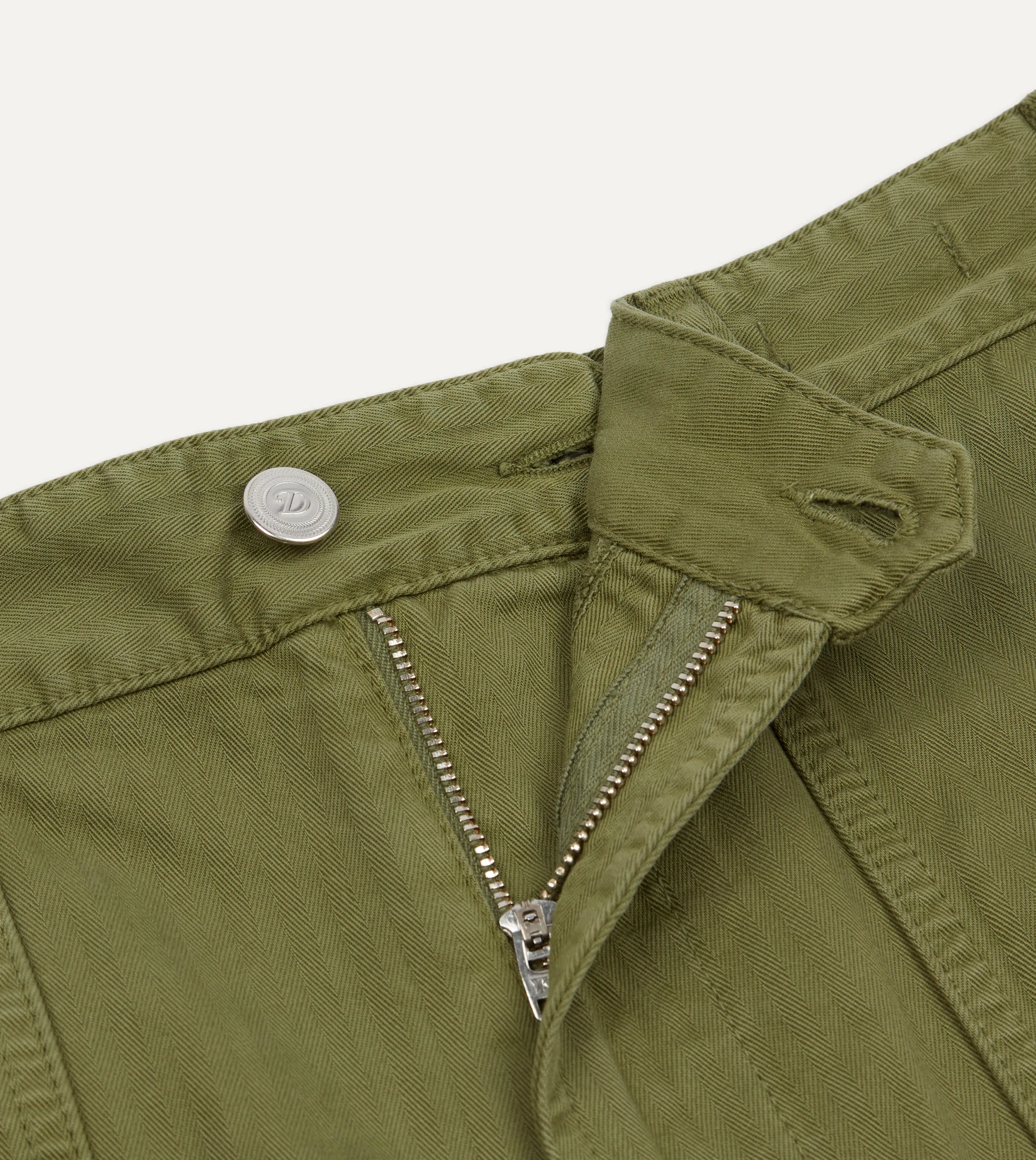 Olive Herringbone Cotton Fatigue Shorts