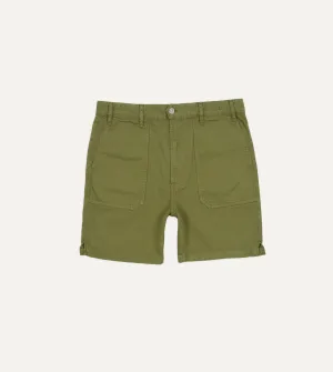 Olive Herringbone Cotton Fatigue Shorts