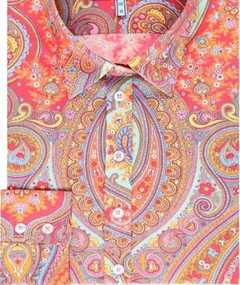 ORANGE & BLUE PAISLEY COTTON SHIRT - SINGLE CUFF