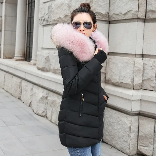 Parkas for Women 4 Colors  Outwear W/ Hood Large Faux Fur Collar