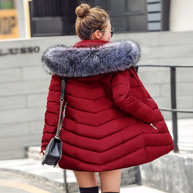 Parkas for Women 4 Colors  Outwear W/ Hood Large Faux Fur Collar