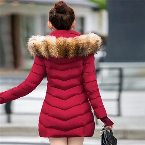 Parkas for Women 4 Colors  Outwear W/ Hood Large Faux Fur Collar