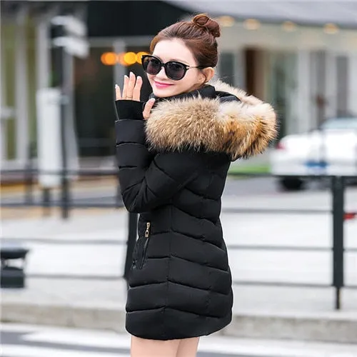 Parkas for Women 4 Colors  Outwear W/ Hood Large Faux Fur Collar