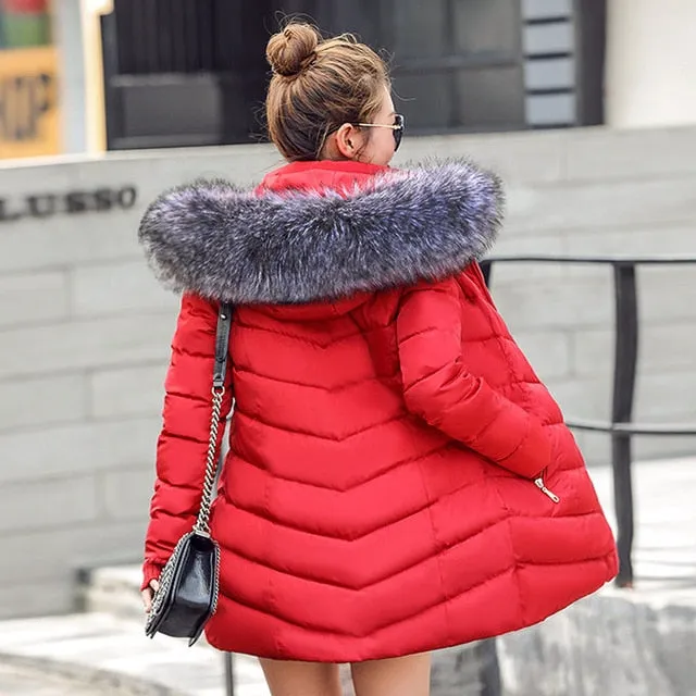 Parkas for Women 4 Colors  Outwear W/ Hood Large Faux Fur Collar