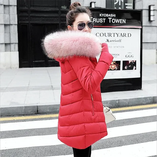 Parkas for Women 4 Colors  Outwear W/ Hood Large Faux Fur Collar