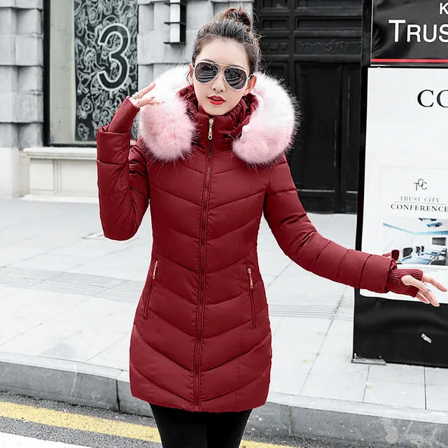 Parkas for Women 4 Colors  Outwear W/ Hood Large Faux Fur Collar