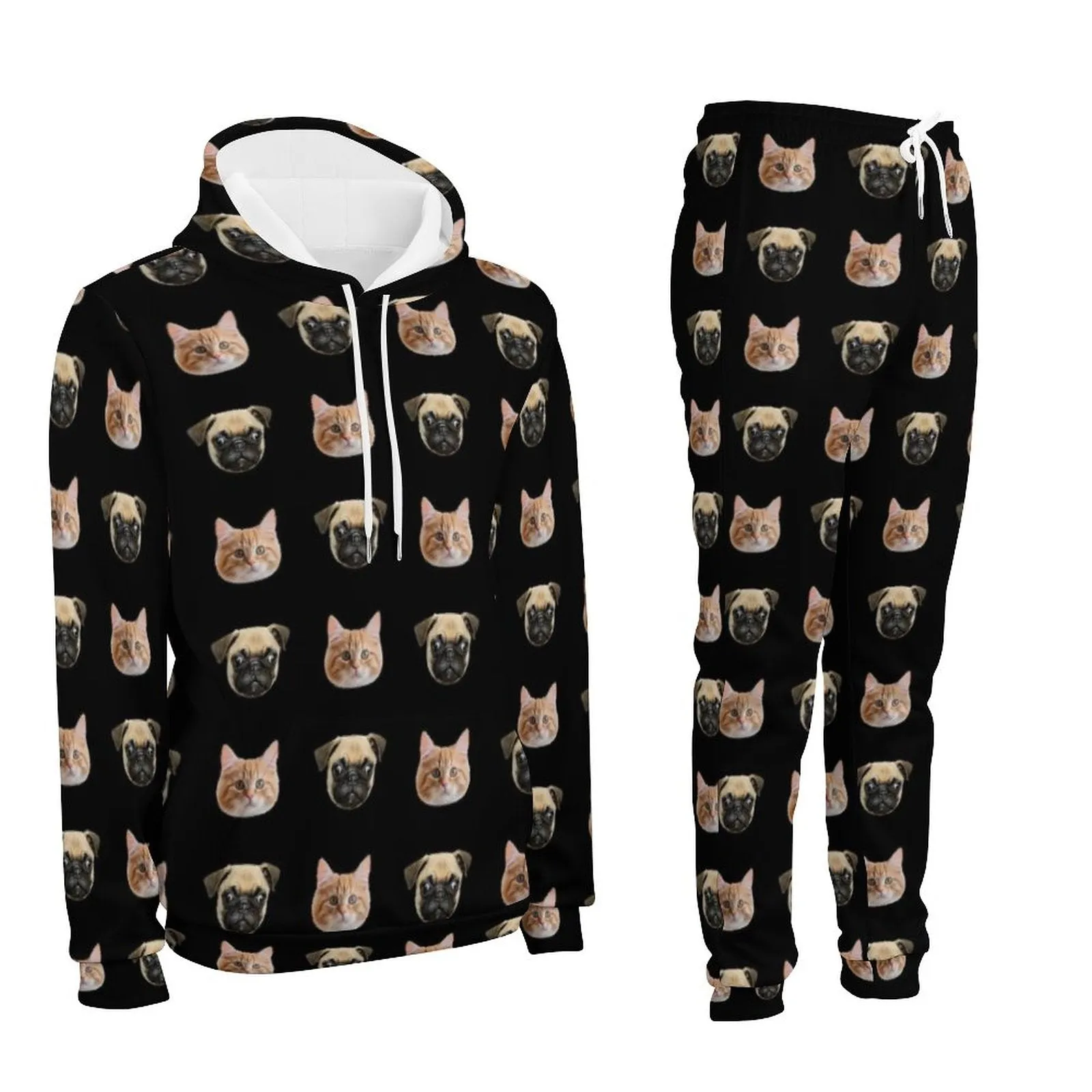 Personalized Unisex Hoodie&Sweatpant Set Custom Pet Faces Black Hoodie and Sweatpant