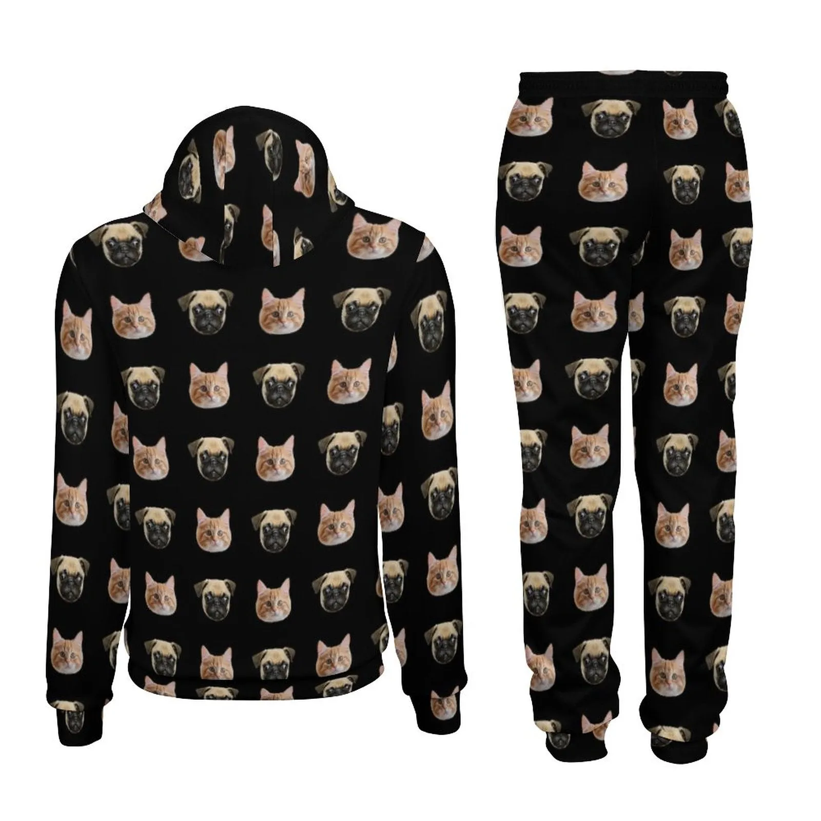 Personalized Unisex Hoodie&Sweatpant Set Custom Pet Faces Black Hoodie and Sweatpant