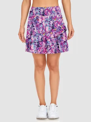 Pink Print Double-Layer Ruffled Skort with Shorts