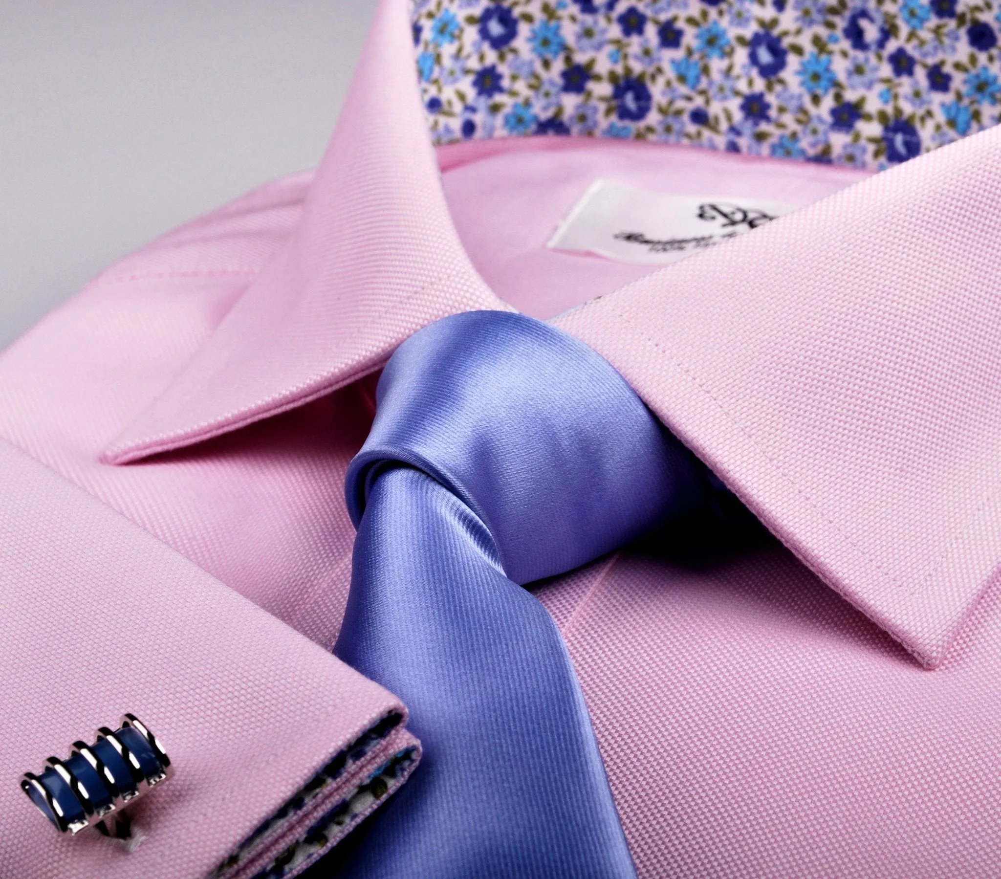 Pink Royal Oxford Formal Business Dress Shirt with Floral Inner-Lining