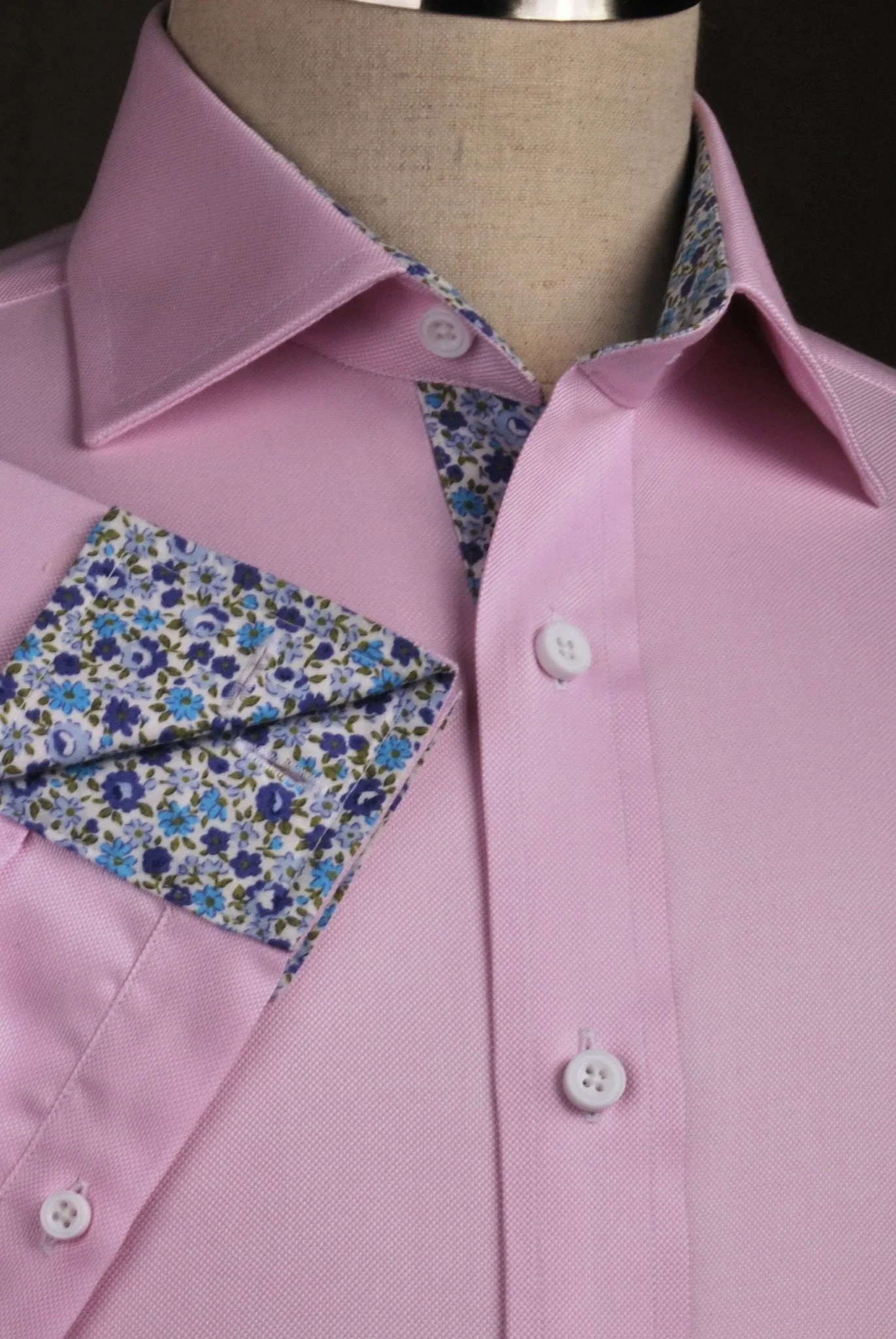 Pink Royal Oxford Formal Business Dress Shirt with Floral Inner-Lining