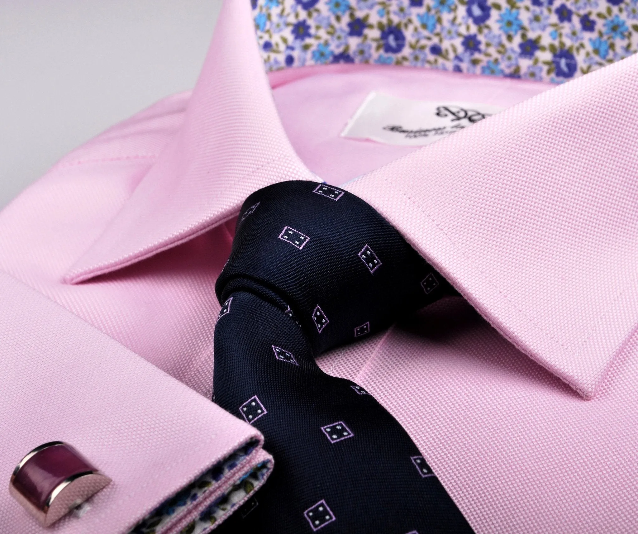 Pink Royal Oxford Formal Business Dress Shirt with Floral Inner-Lining