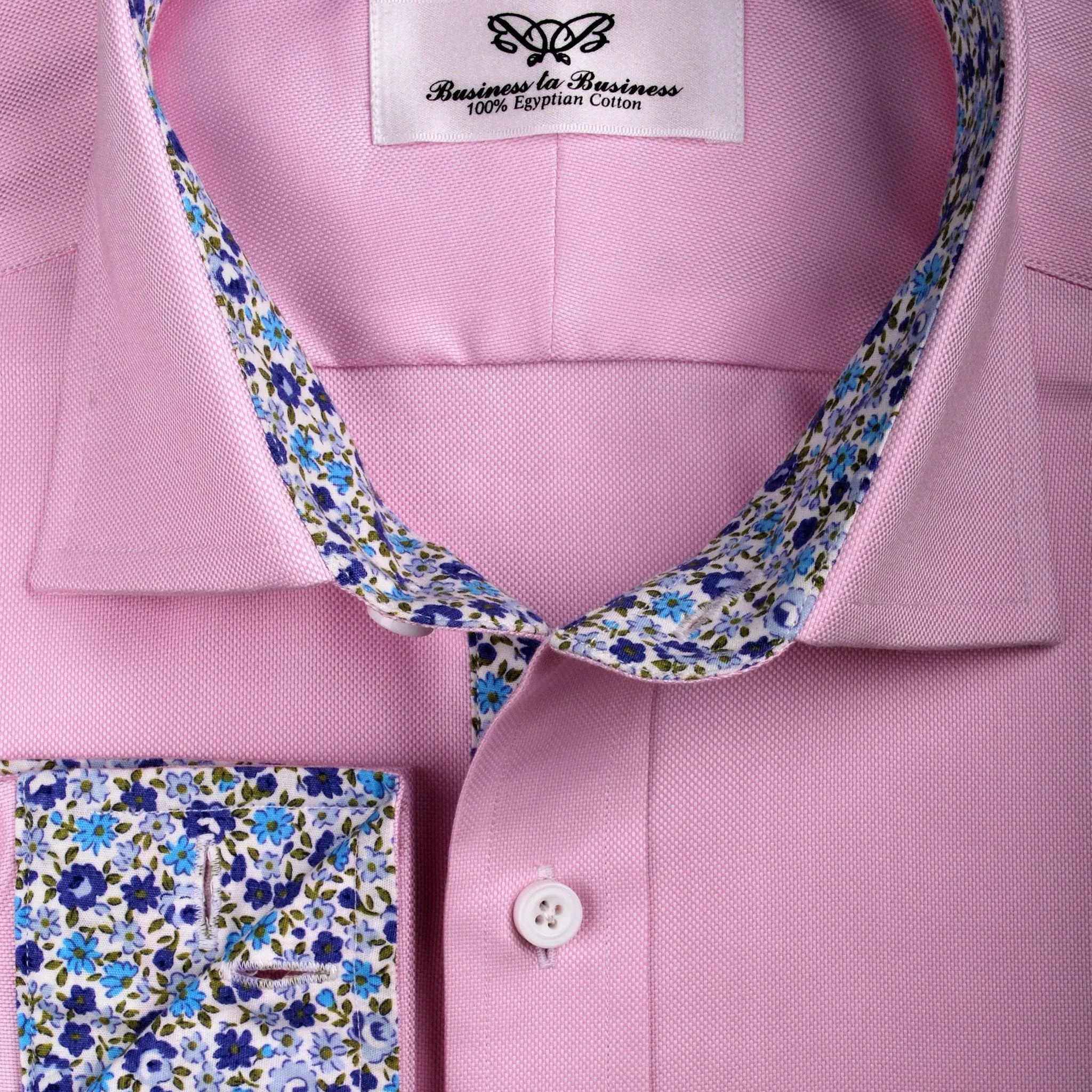 Pink Royal Oxford Formal Business Dress Shirt with Floral Inner-Lining