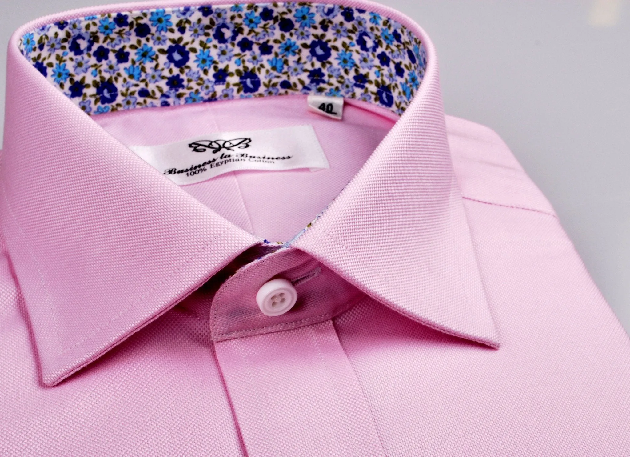 Pink Royal Oxford Formal Business Dress Shirt with Floral Inner-Lining