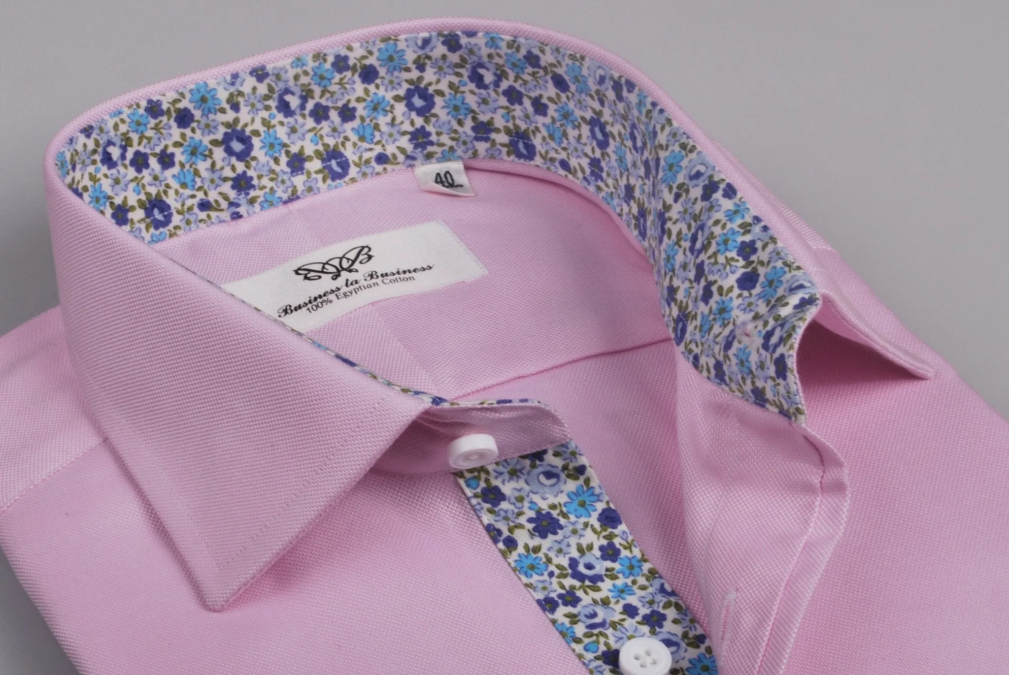 Pink Royal Oxford Formal Business Dress Shirt with Floral Inner-Lining