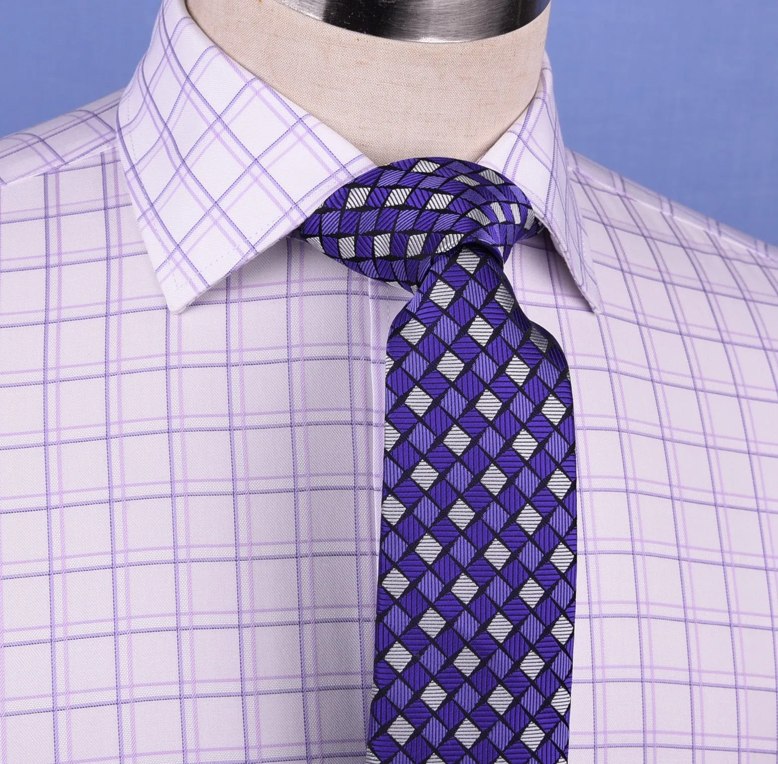 Purple Plaids & Checks Designer Formal Business Dress Shirts Designer Fashion A  Single Cuff