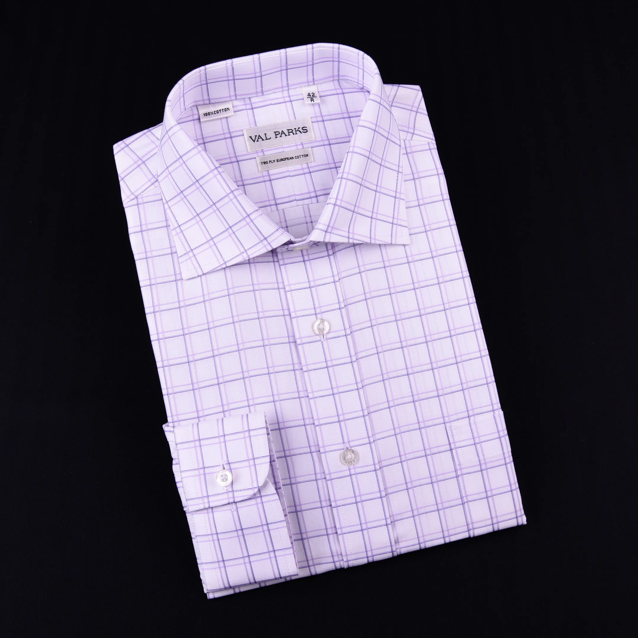 Purple Plaids & Checks Designer Formal Business Dress Shirts Designer Fashion A  Single Cuff