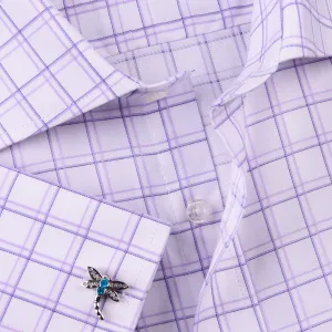 Purple Plaids & Checks Designer Formal Business Dress Shirts Designer Fashion A  Single Cuff