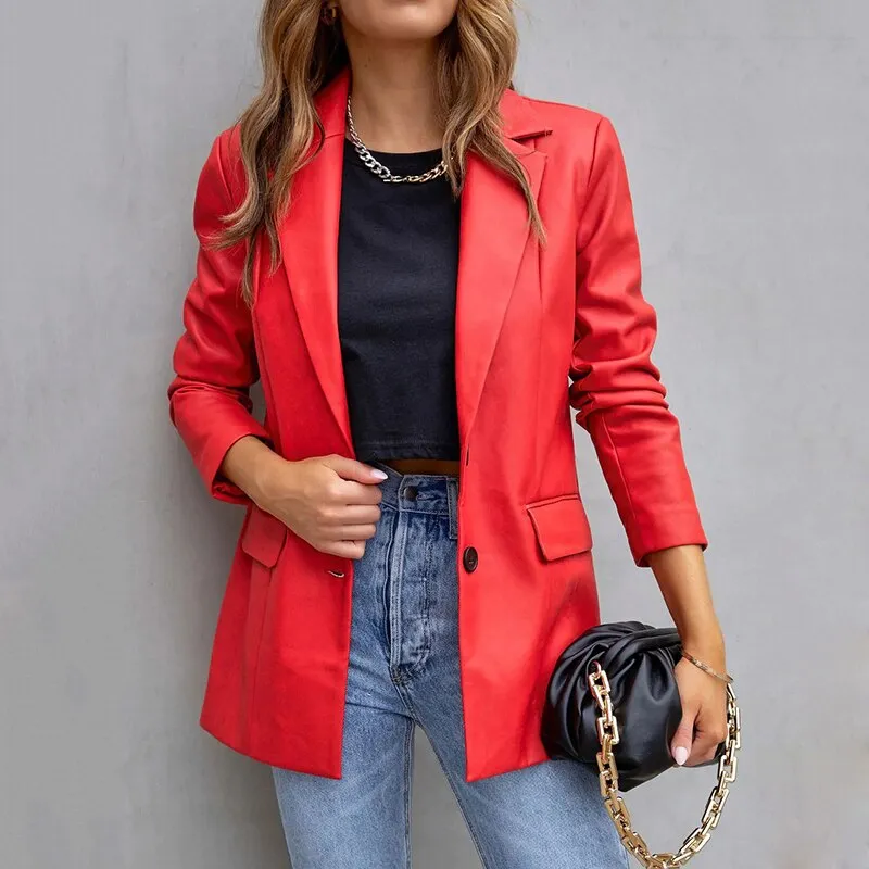 Solid Color Buttons Elegant Lapel Female Jacket