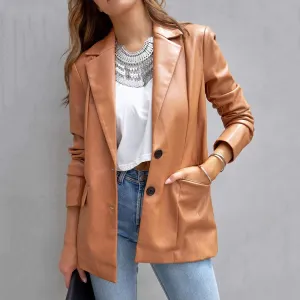 Solid Color Buttons Elegant Lapel Female Jacket