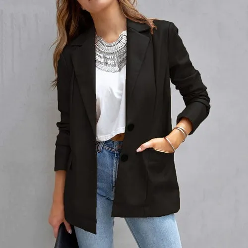 Solid Color Buttons Elegant Lapel Female Jacket