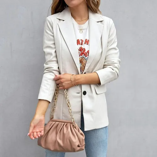 Solid Color Buttons Elegant Lapel Female Jacket