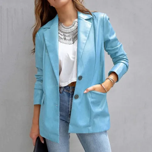 Solid Color Buttons Elegant Lapel Female Jacket