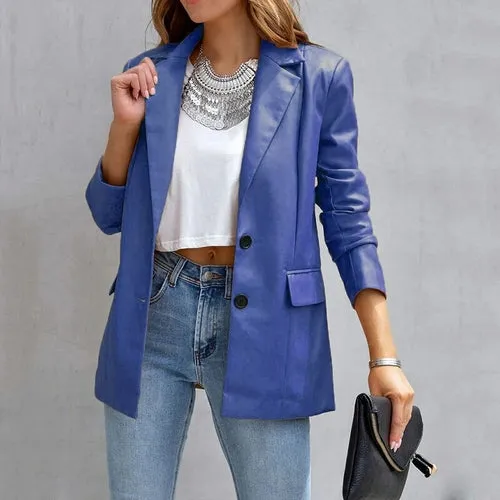 Solid Color Buttons Elegant Lapel Female Jacket