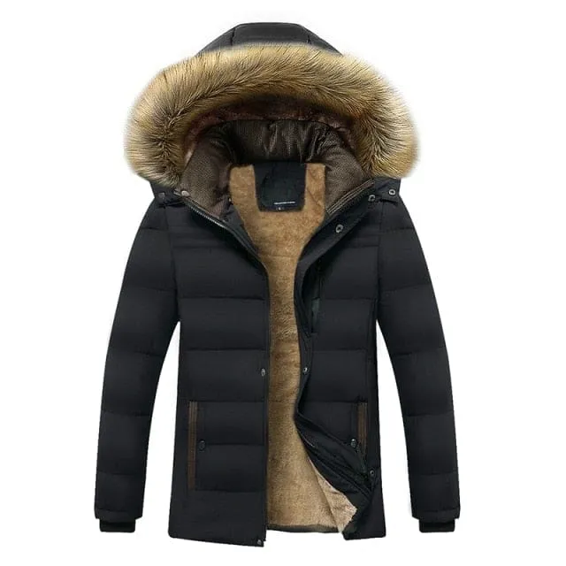 Thick Fleece Warm Parkas Waterproof Hooded Fur Collar Men Jacket