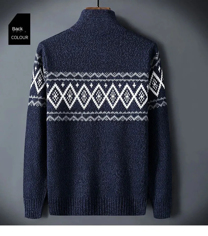 Trend4us Men's Half-Zip Nordic Pattern Knit Sweater