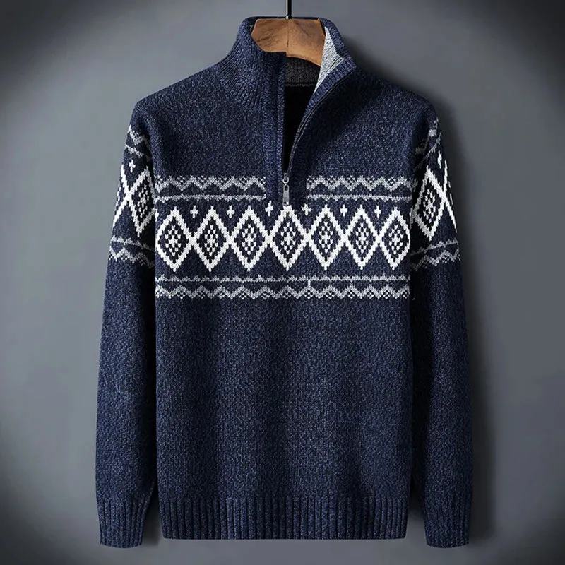 Trend4us Men's Half-Zip Nordic Pattern Knit Sweater