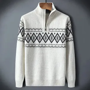 Trend4us Men's Half-Zip Nordic Pattern Knit Sweater