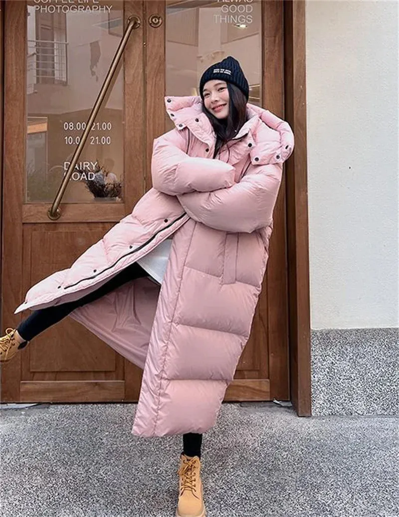 Warm Winter Pink Hooded Long Women Parkas Chaqueta Thick Cotton Padded Windproof Parcas Overcoat Casual Loose Snow Wear Jaquetas