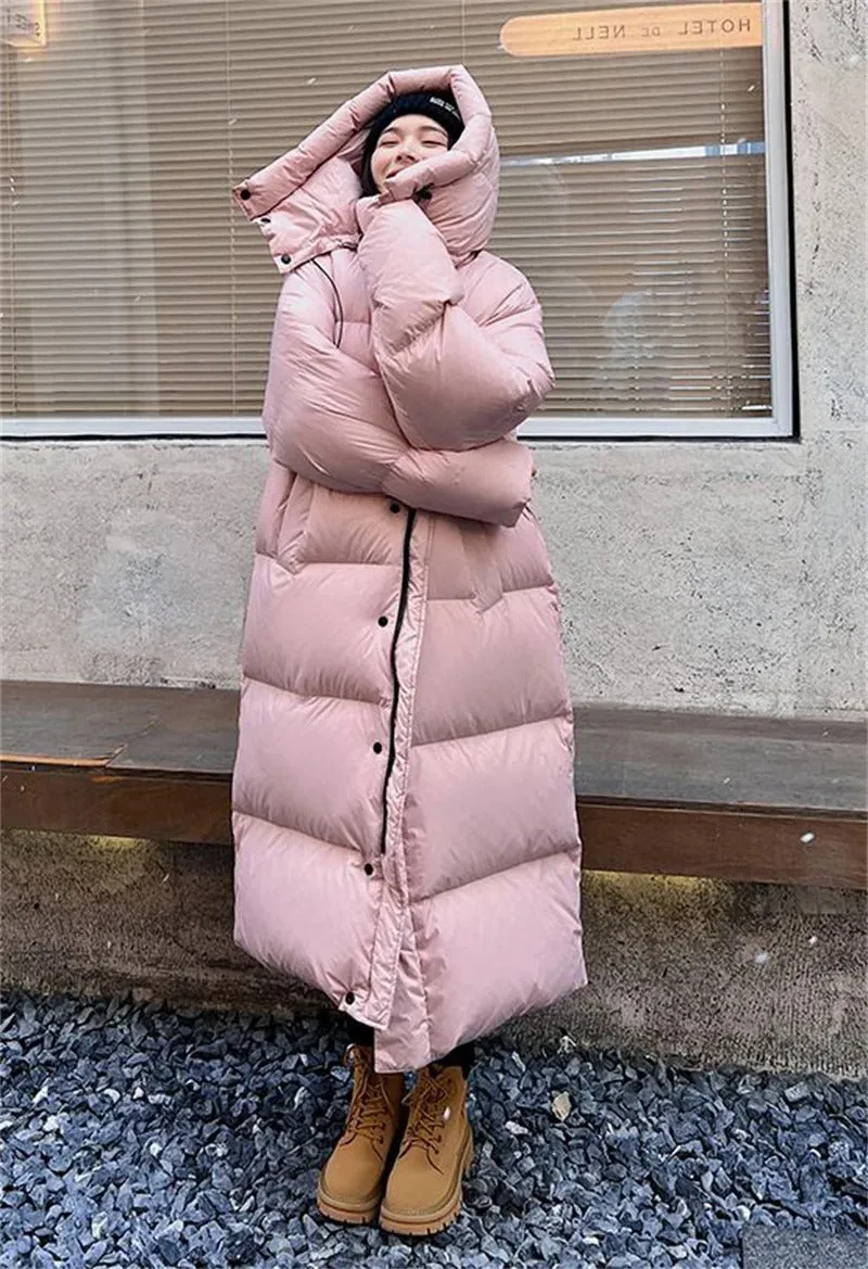 Warm Winter Pink Hooded Long Women Parkas Chaqueta Thick Cotton Padded Windproof Parcas Overcoat Casual Loose Snow Wear Jaquetas