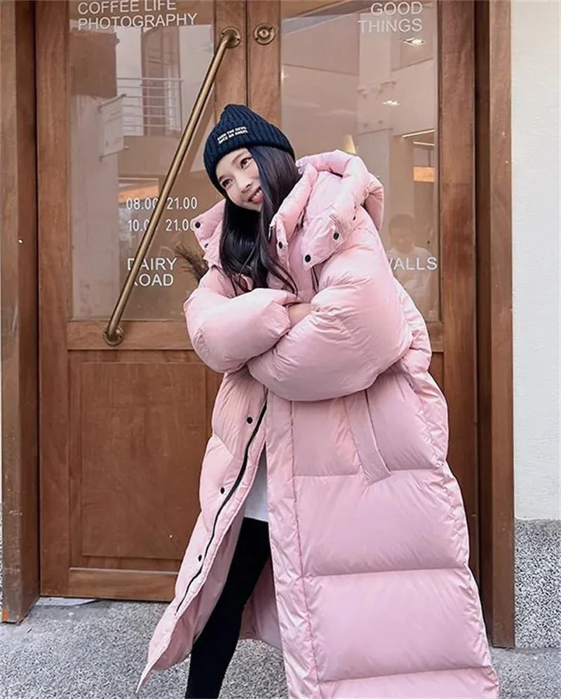 Warm Winter Pink Hooded Long Women Parkas Chaqueta Thick Cotton Padded Windproof Parcas Overcoat Casual Loose Snow Wear Jaquetas