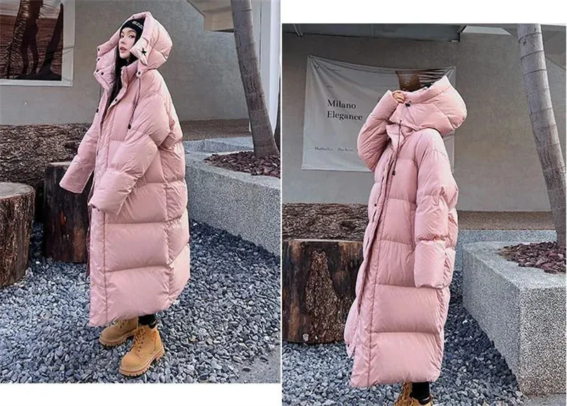 Warm Winter Pink Hooded Long Women Parkas Chaqueta Thick Cotton Padded Windproof Parcas Overcoat Casual Loose Snow Wear Jaquetas