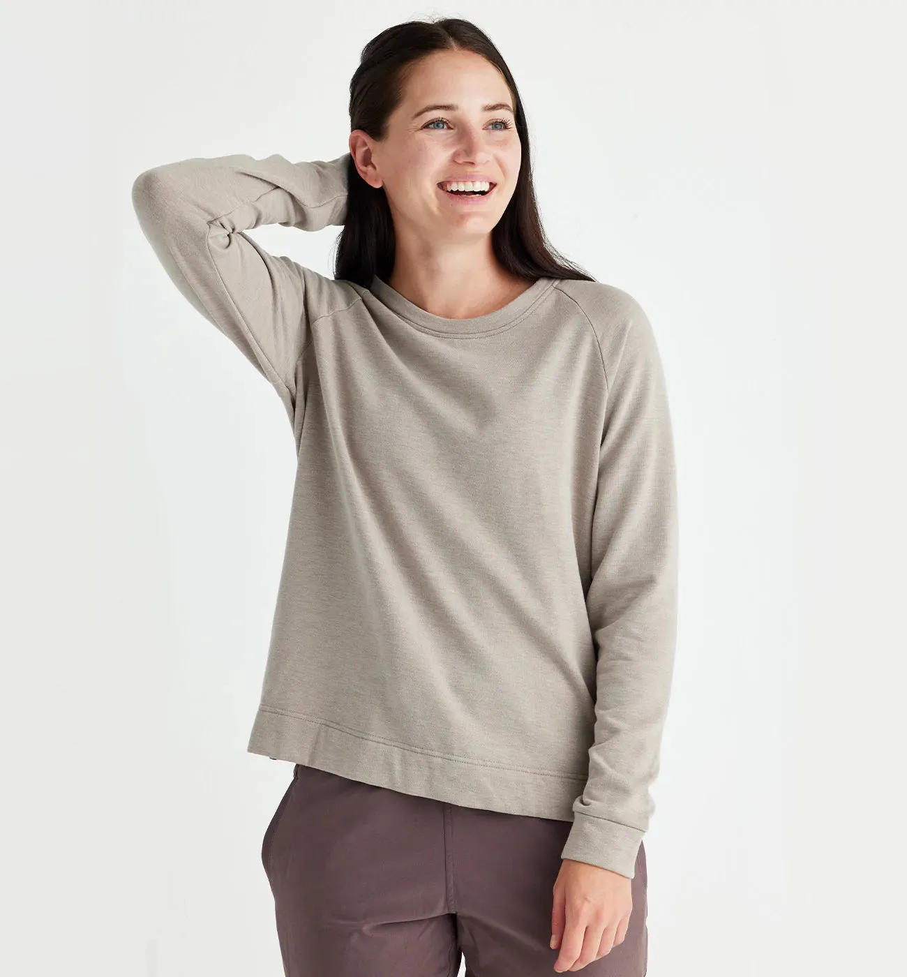 Women's Bamboo Lightweight Fleece Crewneck Pullover - Heather Stone