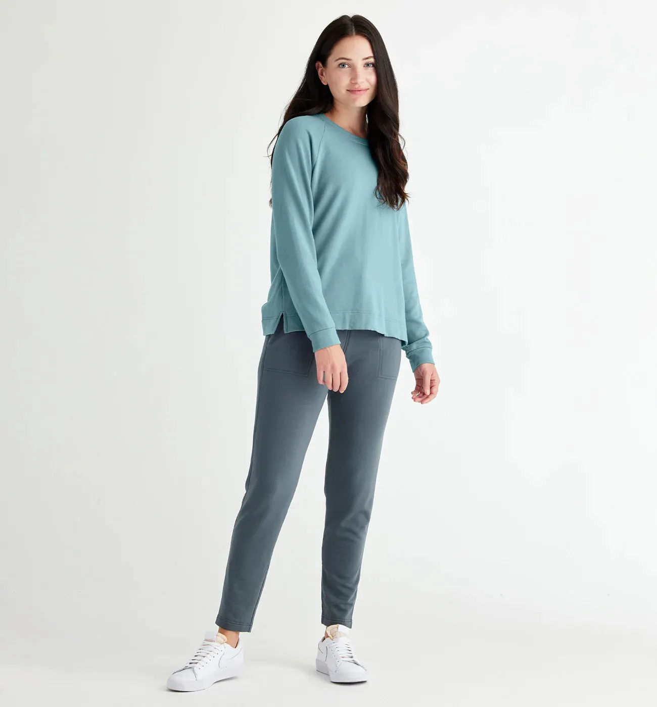 Women's Bamboo Lightweight Fleece Crewneck Pullover - Stormy Sea